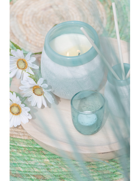 Photophore vintage Diamètre 7 cm en Verre Bleu aqua Motif bulles Halen - 5