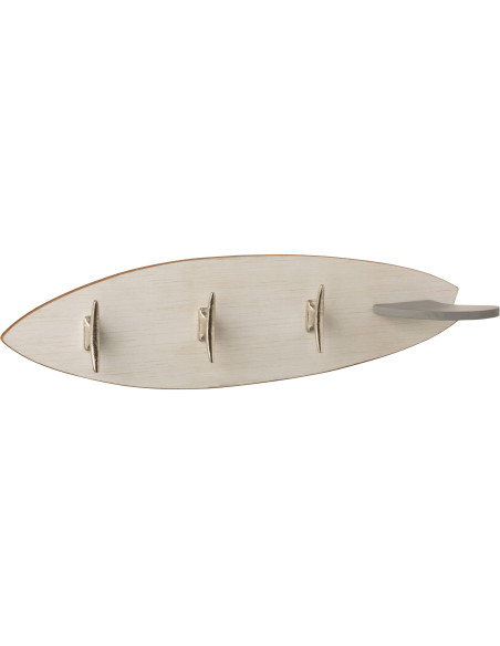 Porte manteau mural original Planche de surf 66 cm 5 crochets en Bois Blanc Métal Argenté Selvar - 1
