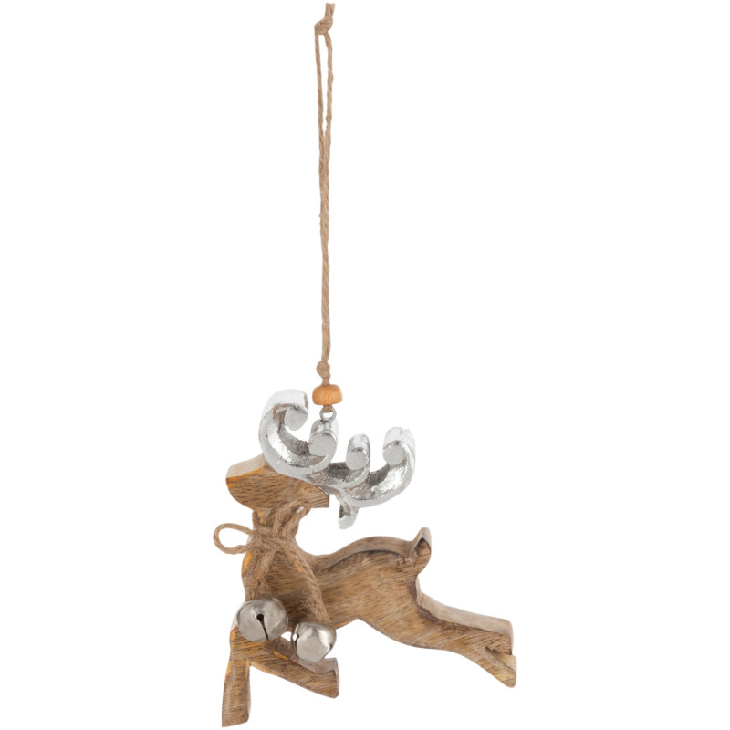 Suspension de Noël Renne en Bois de manguier Naturel Argenté - 1
