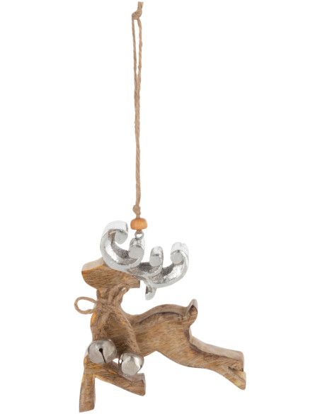 Suspension de Noël Renne en Bois de manguier Naturel Argenté - 1