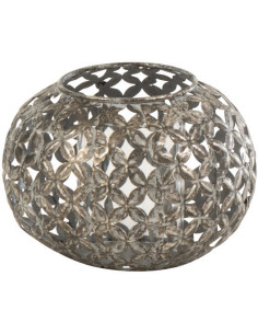 Photophore vintage ajouré Diamètre 14 cm en Métal Gris Vieilli Motif fleurs Joran - 1