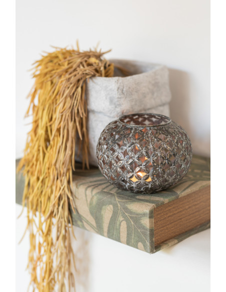 Photophore vintage ajouré Diamètre 14 cm en Métal Gris Vieilli Motif fleurs Joran - 2