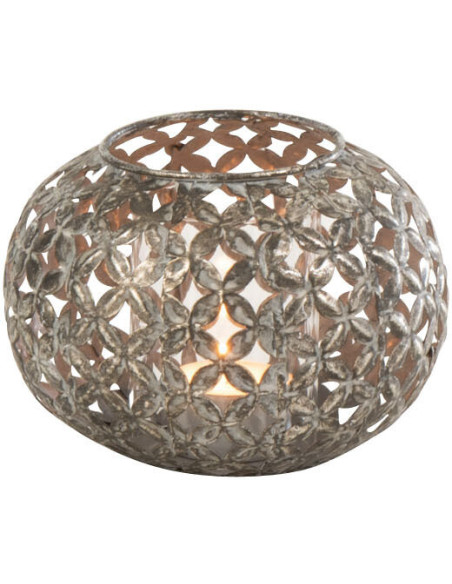 Photophore vintage ajouré Diamètre 14 cm en Métal Gris Vieilli Motif fleurs Joran - 3