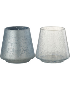 Photophore moderne conique Diamètre 12 cm en Verre Bleu clair Bleu foncé Motif craquelé Kynor (Lot de 2) - 1