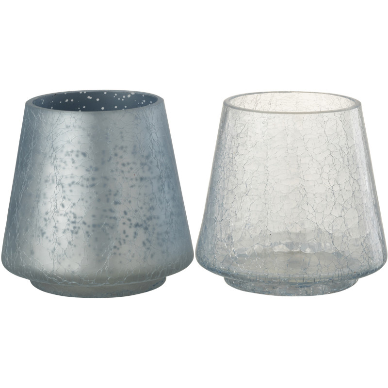 Photophore moderne conique Diamètre 12 cm en Verre Bleu clair Bleu foncé Motif craquelé Kynor (Lot de 2) - 1