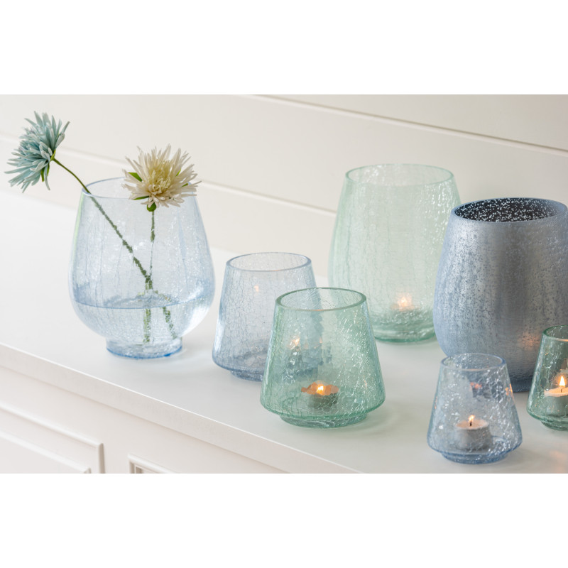 Photophore moderne conique Diamètre 12 cm en Verre Bleu clair Bleu foncé Motif craquelé Kynor (Lot de 2) - 2