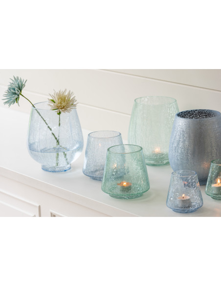 Photophore moderne conique Diamètre 12 cm en Verre Bleu clair Bleu foncé Motif craquelé Kynor (Lot de 2) - 2