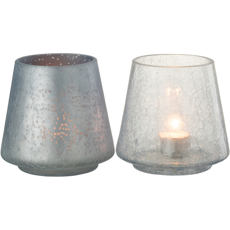 Photophore moderne conique Diamètre 12 cm en Verre Bleu clair Bleu foncé Motif craquelé Kynor (Lot de 2) - 3