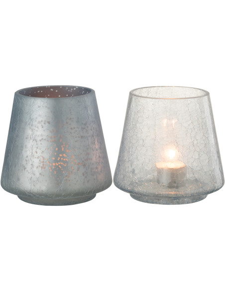 Photophore moderne conique Diamètre 12 cm en Verre Bleu clair Bleu foncé Motif craquelé Kynor (Lot de 2) - 3