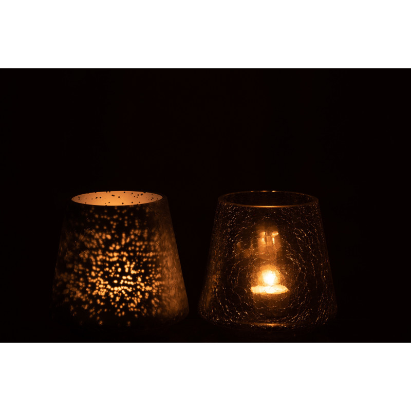 Photophore moderne conique Diamètre 12 cm en Verre Bleu clair Bleu foncé Motif craquelé Kynor (Lot de 2) - 4