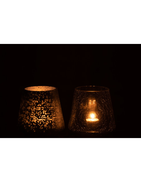 Photophore moderne conique Diamètre 12 cm en Verre Bleu clair Bleu foncé Motif craquelé Kynor (Lot de 2) - 4