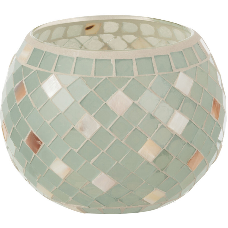 Photophore original rond XL Diamètre 15 cm en Verre Vert clair Gris nacré Motif mosaïque Lomos - 1