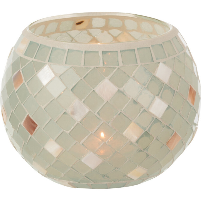 Photophore original rond XL Diamètre 15 cm en Verre Vert clair Gris nacré Motif mosaïque Lomos - 2