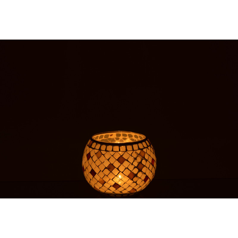 Photophore original rond XL Diamètre 15 cm en Verre Vert clair Gris nacré Motif mosaïque Lomos - 3