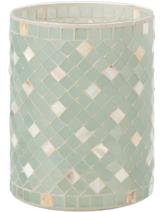 Photophore original cylindre XL Diamètre 15 cm en Verre Vert clair Gris nacré Motif mosaïque Lomos - 1