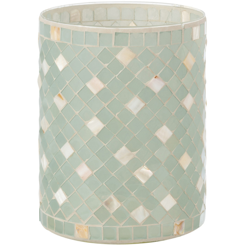 Photophore original cylindre XL Diamètre 15 cm en Verre Vert clair Gris nacré Motif mosaïque Lomos - 1