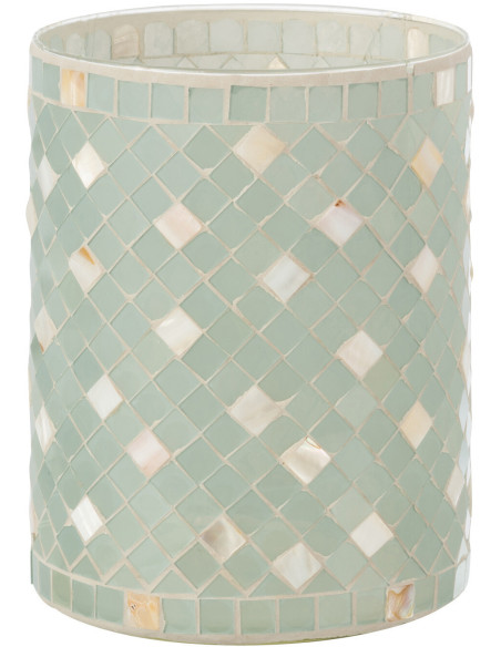 Photophore original cylindre XL Diamètre 15 cm en Verre Vert clair Gris nacré Motif mosaïque Lomos - 1