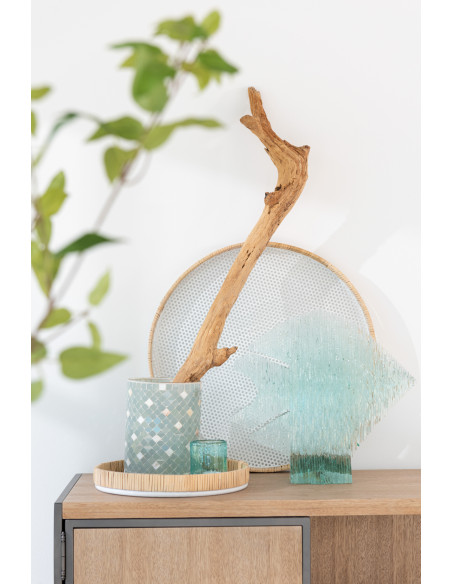 Photophore original cylindre XL Diamètre 15 cm en Verre Vert clair Gris nacré Motif mosaïque Lomos - 2