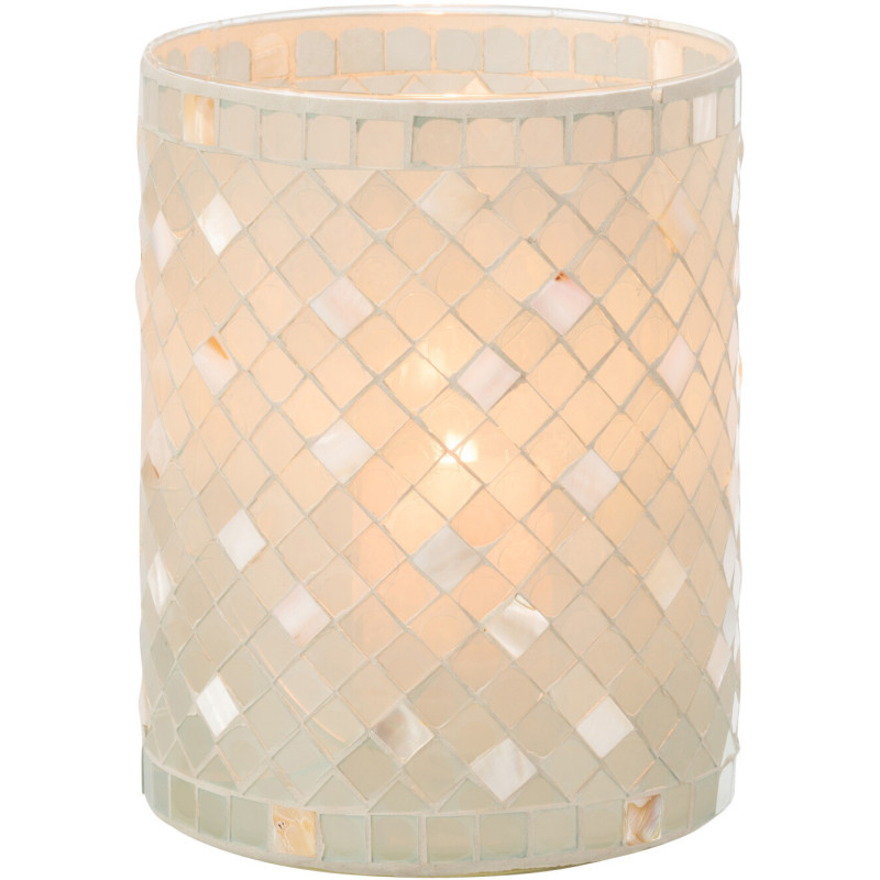 Photophore original cylindre XL Diamètre 15 cm en Verre Vert clair Gris nacré Motif mosaïque Lomos - 3