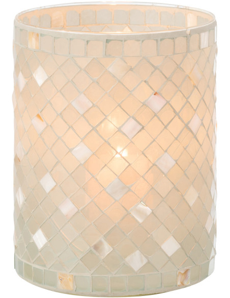 Photophore original cylindre XL Diamètre 15 cm en Verre Vert clair Gris nacré Motif mosaïque Lomos - 3