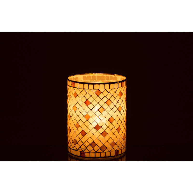 Photophore original cylindre XL Diamètre 15 cm en Verre Vert clair Gris nacré Motif mosaïque Lomos - 4