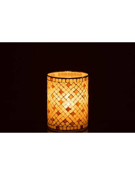 Photophore original cylindre XL Diamètre 15 cm en Verre Vert clair Gris nacré Motif mosaïque Lomos - 4