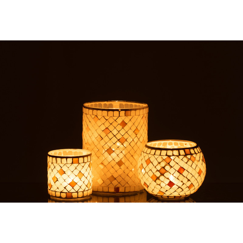 Photophore original cylindre XL Diamètre 15 cm en Verre Vert clair Gris nacré Motif mosaïque Lomos - 7