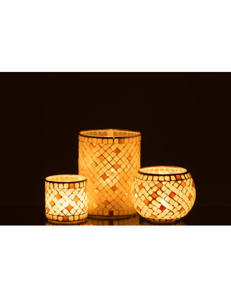 Photophore original cylindre XL Diamètre 15 cm en Verre Vert clair Gris nacré Motif mosaïque Lomos - 7