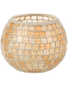 Photophore original rond XL Diamètre 15 cm en Verre Orange Motif mosaïque Maris - 1