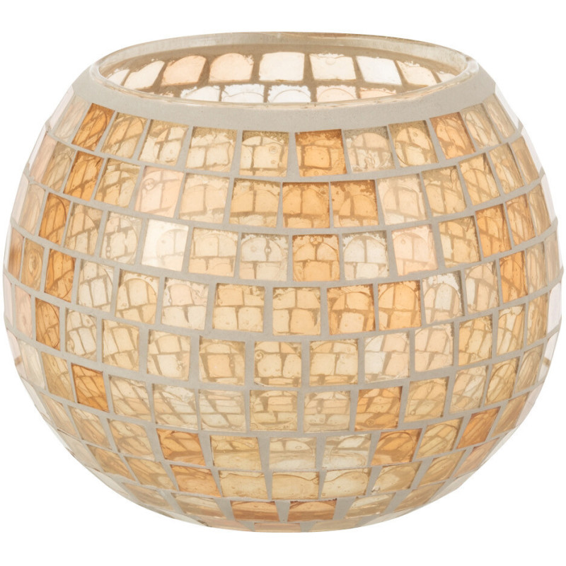 Photophore original rond XL Diamètre 15 cm en Verre Orange Motif mosaïque Maris - 1