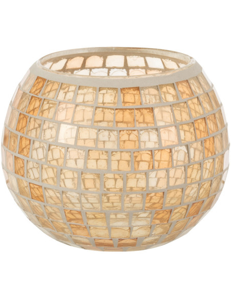 Photophore original rond XL Diamètre 15 cm en Verre Orange Motif mosaïque Maris - 1