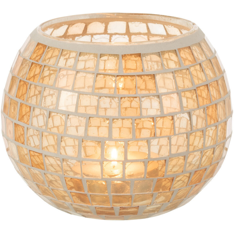 Photophore original rond XL Diamètre 15 cm en Verre Orange Motif mosaïque Maris - 2