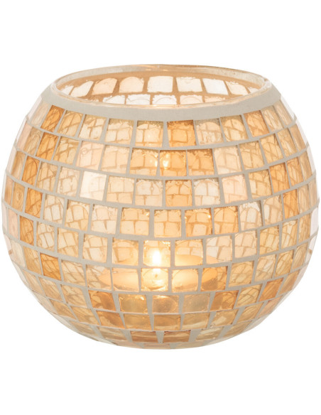 Photophore original rond XL Diamètre 15 cm en Verre Orange Motif mosaïque Maris - 2