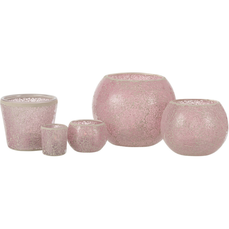 Photophore moderne conique Diamètre 13 cm en Verre Rose Motif mosaïque Nadox - 4