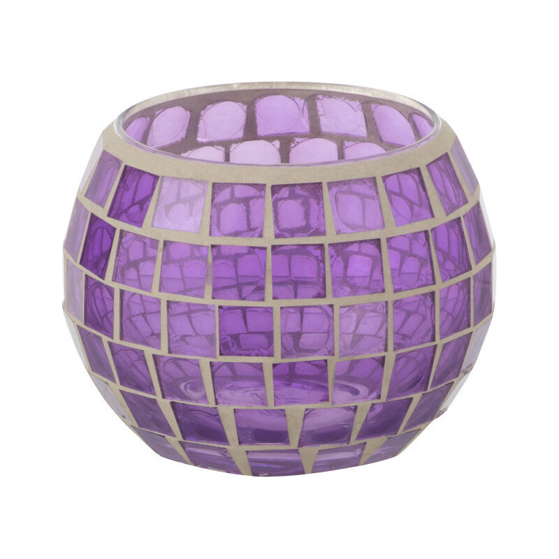 Photophore moderne rond Diamètre 10 cm en Verre Mauve Motif mosaïque Orenz - 1