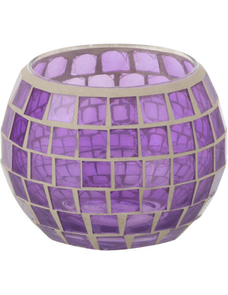 Photophore moderne rond Diamètre 10 cm en Verre Mauve Motif mosaïque Orenz - 1