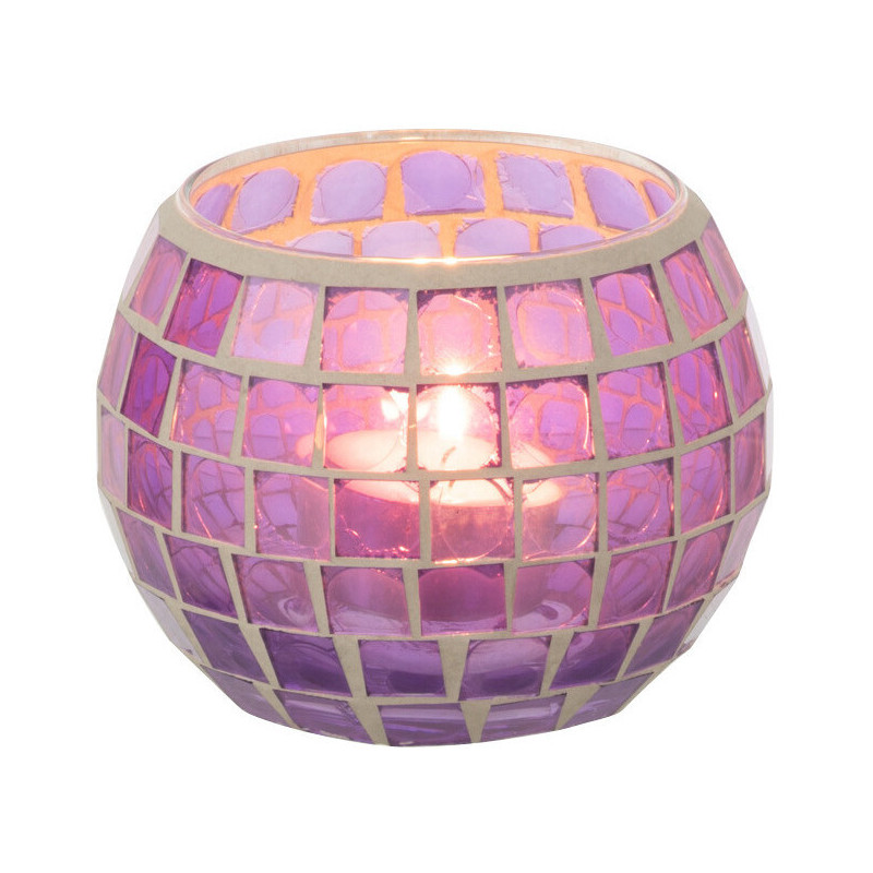 Photophore moderne rond Diamètre 10 cm en Verre Mauve Motif mosaïque Orenz - 3