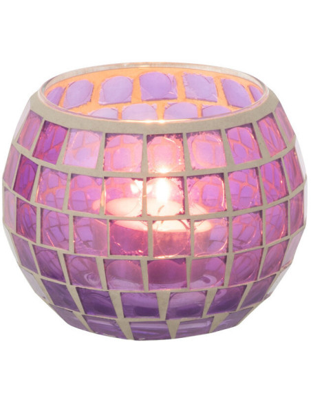 Photophore moderne rond Diamètre 10 cm en Verre Mauve Motif mosaïque Orenz - 3