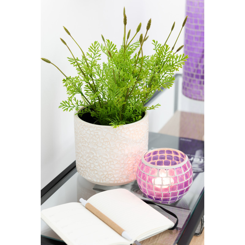 Photophore moderne rond Diamètre 10 cm en Verre Mauve Motif mosaïque Orenz - 5