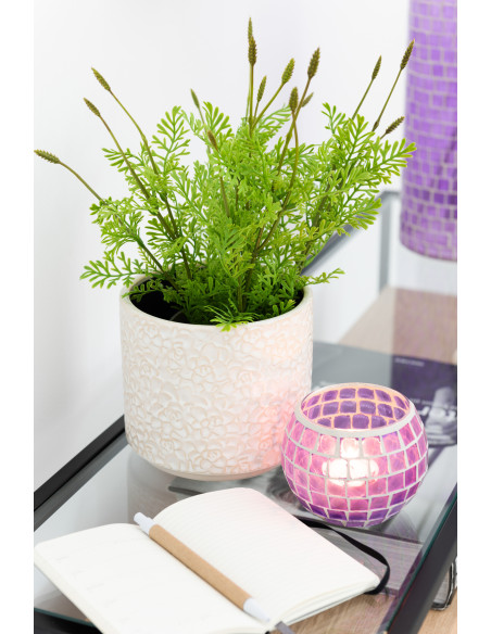 Photophore moderne rond Diamètre 10 cm en Verre Mauve Motif mosaïque Orenz - 5