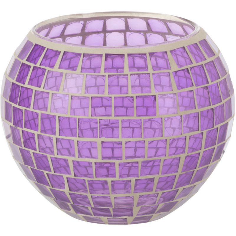 Photophore moderne rond XL Diamètre 15 cm en Verre Mauve Motif mosaïque Orenz - 1