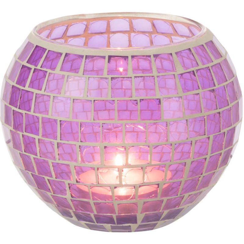 Photophore moderne rond XL Diamètre 15 cm en Verre Mauve Motif mosaïque Orenz - 2