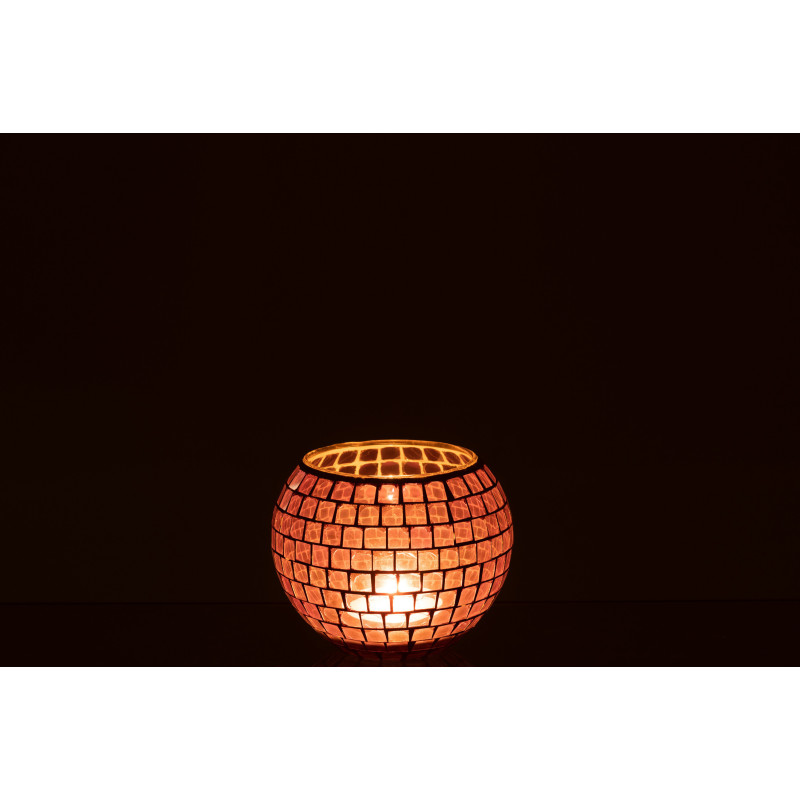 Photophore moderne rond XL Diamètre 15 cm en Verre Mauve Motif mosaïque Orenz - 3