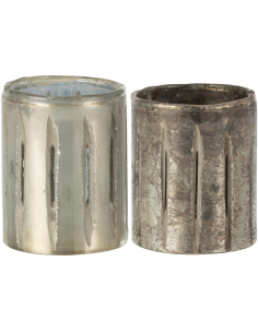 Photophore original Diamètre 9 cm en Verre Argenté Motif lignes Arnonk (Lot de 2) - 1