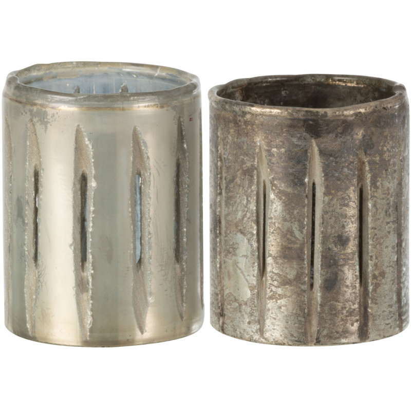 Photophore original Diamètre 9 cm en Verre Argenté Motif lignes Arnonk (Lot de 2) - 1