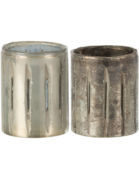 Photophore original Diamètre 9 cm en Verre Argenté Motif lignes Arnonk (Lot de 2) - 1