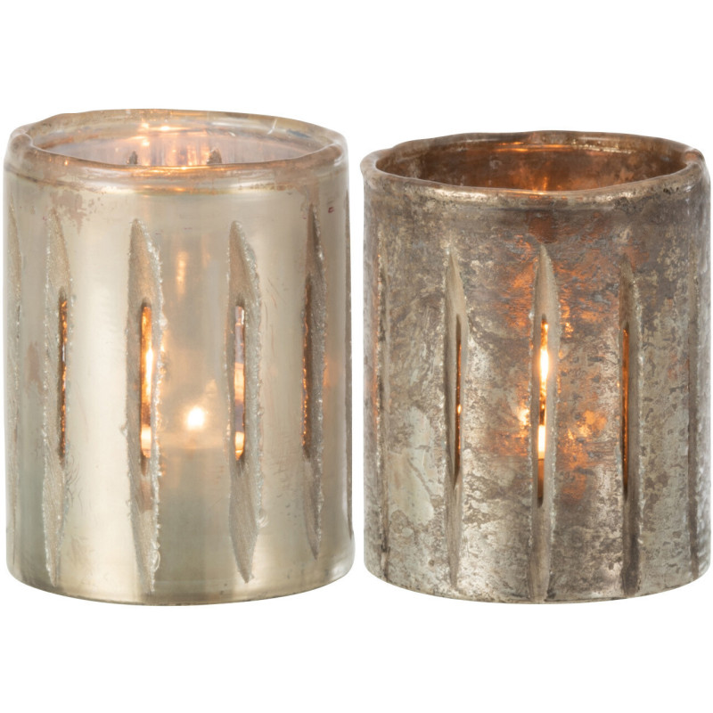 Photophore original Diamètre 9 cm en Verre Argenté Motif lignes Arnonk (Lot de 2) - 3