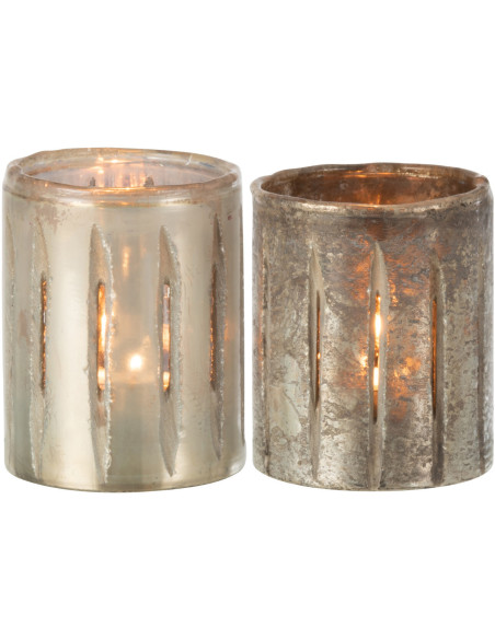 Photophore original Diamètre 9 cm en Verre Argenté Motif lignes Arnonk (Lot de 2) - 3