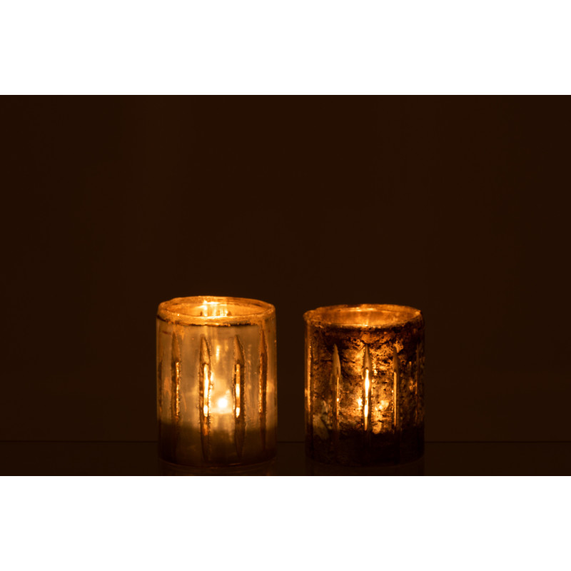 Photophore original Diamètre 9 cm en Verre Argenté Motif lignes Arnonk (Lot de 2) - 4