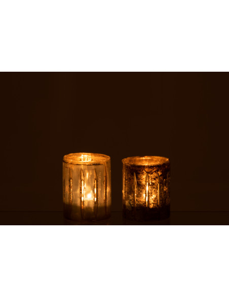 Photophore original Diamètre 9 cm en Verre Argenté Motif lignes Arnonk (Lot de 2) - 4